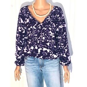 Just live long sleeve blouse in a deep purple and white floral design size small